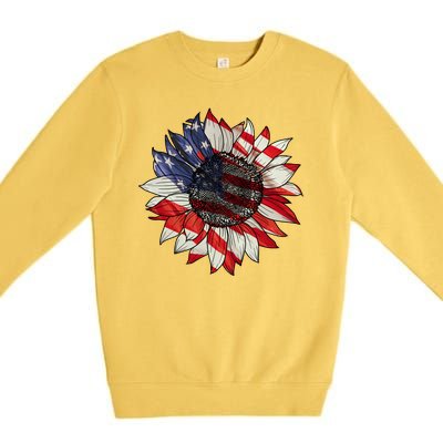 American Flag Sunflower 4th Of July Premium Crewneck Sweatshirt