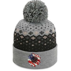 American Flag Sunflower 4th Of July The Baniff Cuffed Pom Beanie