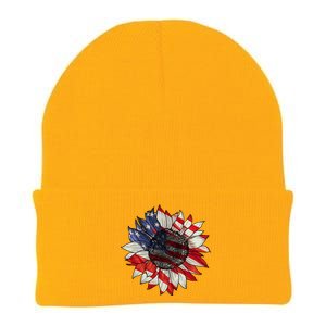 American Flag Sunflower 4th Of July Knit Cap Winter Beanie