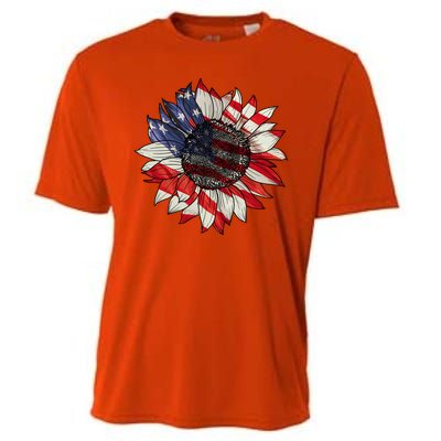 American Flag Sunflower 4th Of July Cooling Performance Crew T-Shirt