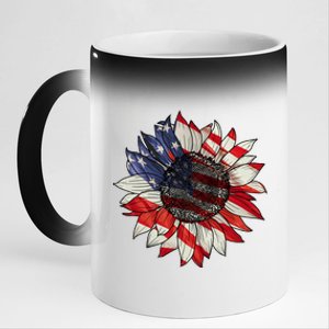 American Flag Sunflower 4th Of July 11oz Black Color Changing Mug