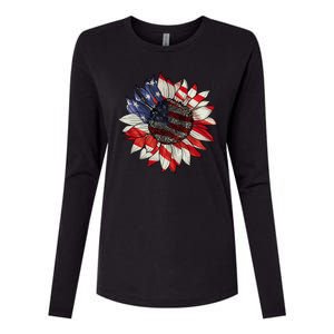 American Flag Sunflower 4th Of July Womens Cotton Relaxed Long Sleeve T-Shirt