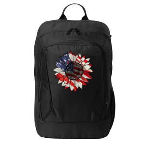 American Flag Sunflower 4th Of July City Backpack