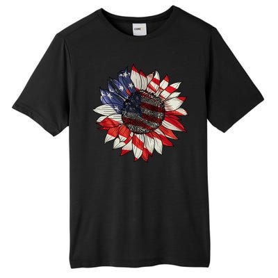 American Flag Sunflower 4th Of July Tall Fusion ChromaSoft Performance T-Shirt