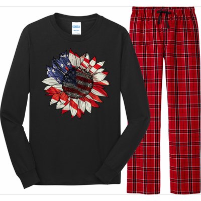 American Flag Sunflower 4th Of July Long Sleeve Pajama Set