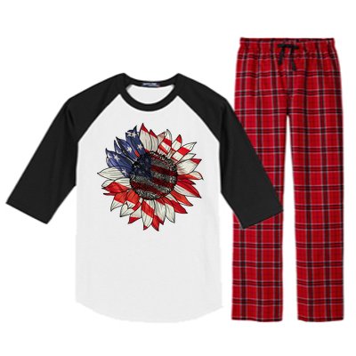 American Flag Sunflower 4th Of July Raglan Sleeve Pajama Set