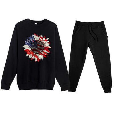 American Flag Sunflower 4th Of July Premium Crewneck Sweatsuit Set