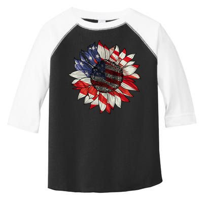 American Flag Sunflower 4th Of July Toddler Fine Jersey T-Shirt