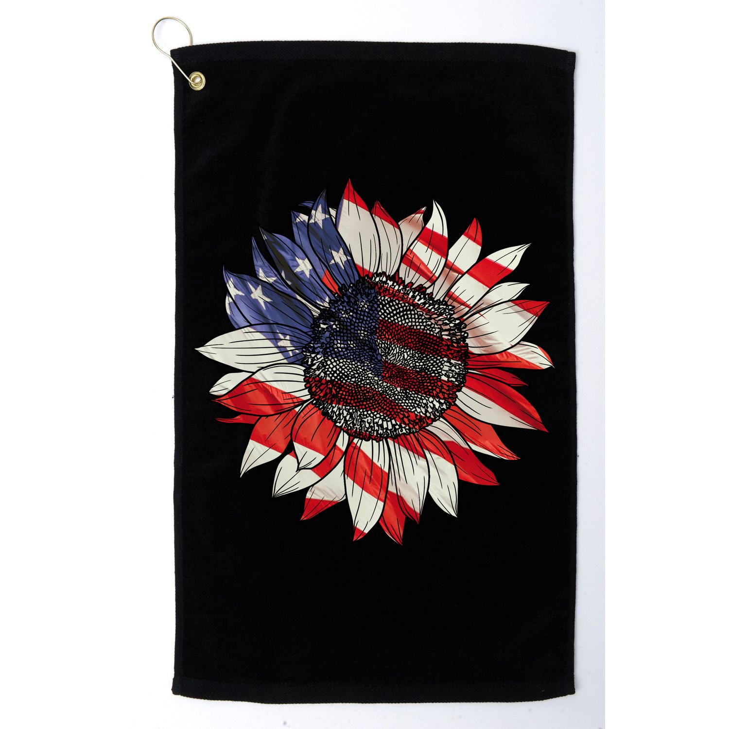 American Flag Sunflower 4th Of July Golf Towel