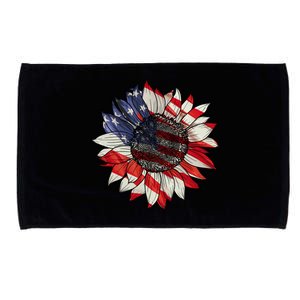 American Flag Sunflower 4th Of July Microfiber Hand Towel