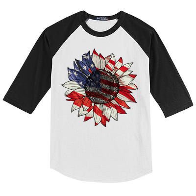 American Flag Sunflower 4th Of July Kids Colorblock Raglan Jersey