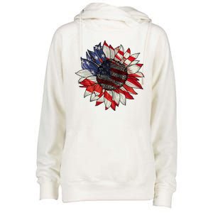 American Flag Sunflower 4th Of July Womens Funnel Neck Pullover Hood