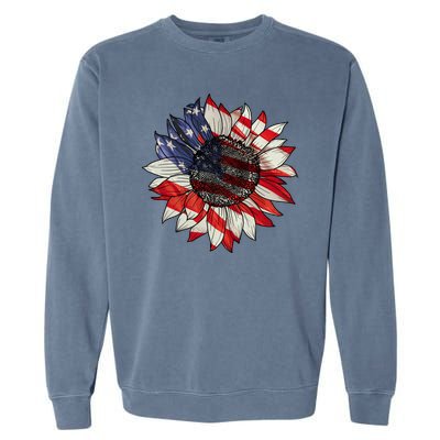 American Flag Sunflower 4th Of July Garment-Dyed Sweatshirt