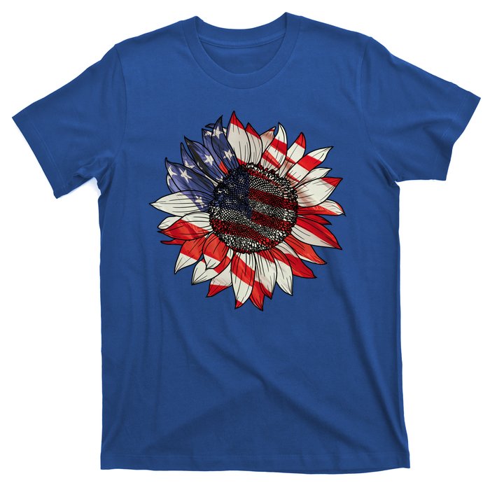 American Flag Sunflower 4th Of July T-Shirt