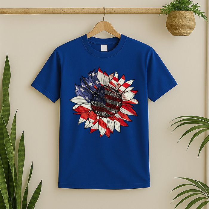 American Flag Sunflower 4th Of July T-Shirt