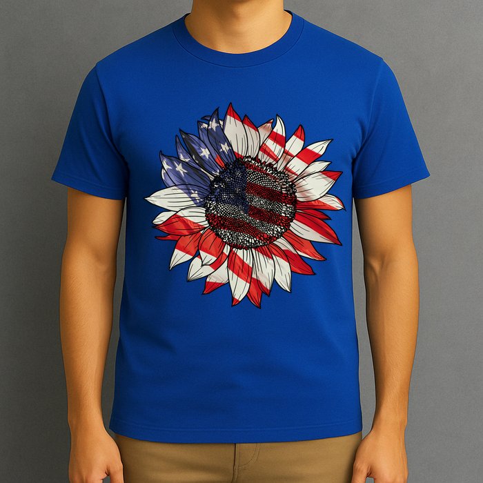 American Flag Sunflower 4th Of July T-Shirt