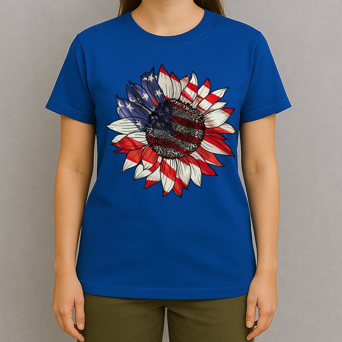 American Flag Sunflower 4th Of July T-Shirt