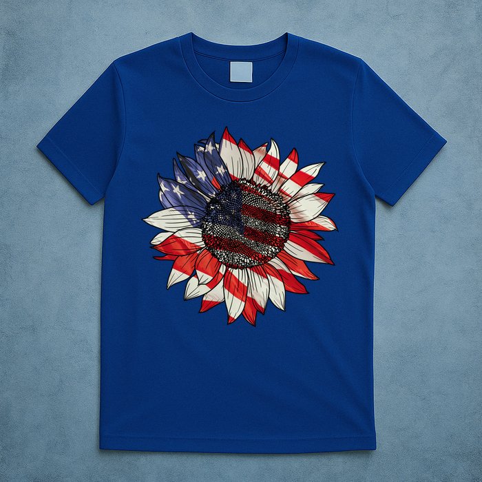 American Flag Sunflower 4th Of July T-Shirt