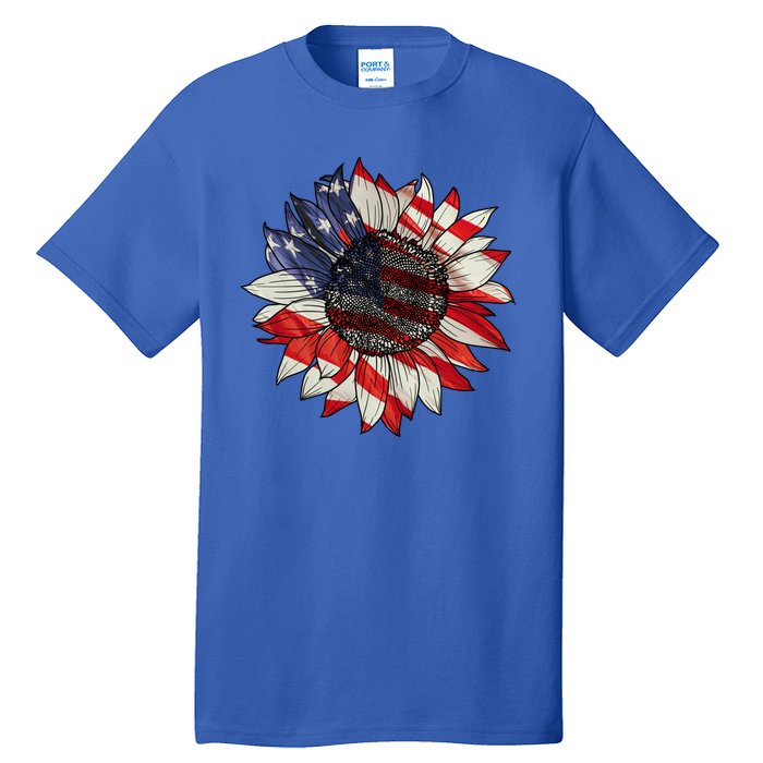 American Flag Sunflower 4th Of July Tall T-Shirt