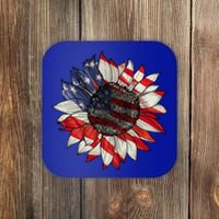 American Flag Sunflower 4th Of July Coaster