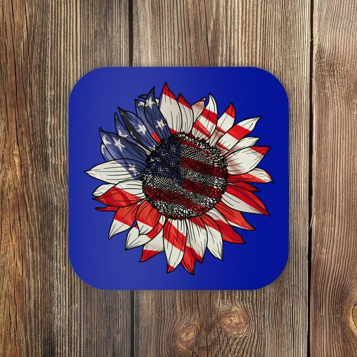 American Flag Sunflower 4th Of July Coaster