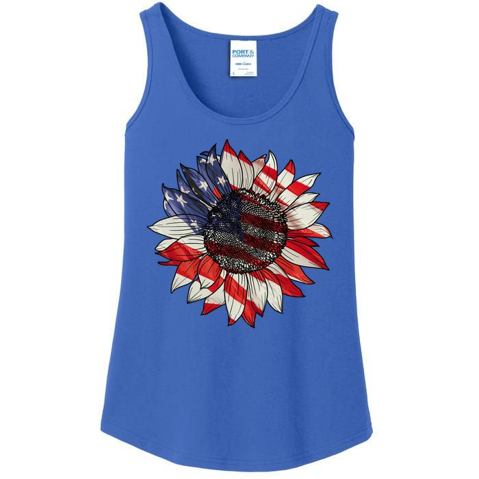 American Flag Sunflower 4th Of July Ladies Essential Tank