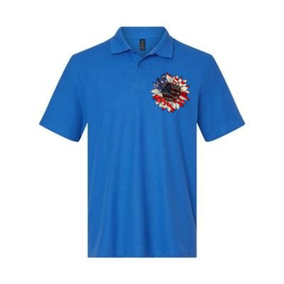 American Flag Sunflower 4th Of July Softstyle Adult Sport Polo