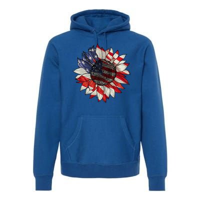 American Flag Sunflower 4th Of July Premium Hoodie