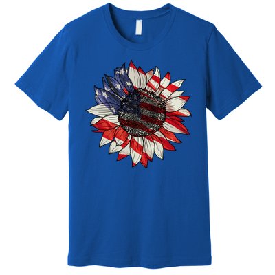 American Flag Sunflower 4th Of July Premium T-Shirt