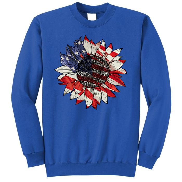 American Flag Sunflower 4th Of July Tall Sweatshirt