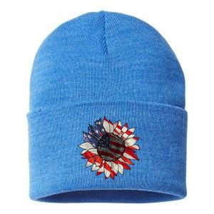 American Flag Sunflower 4th Of July Sustainable Knit Beanie