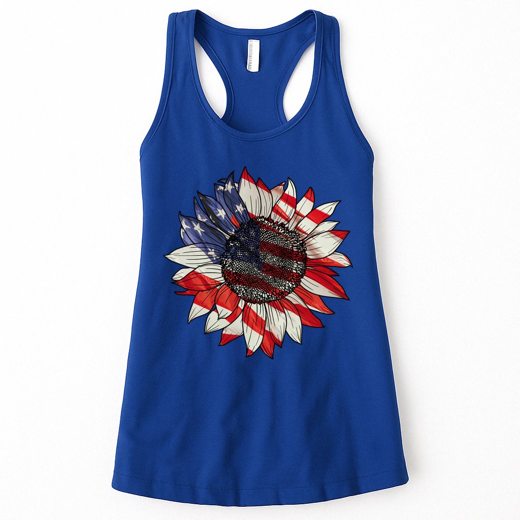 American Flag Sunflower 4th Of July Womens Tank Top