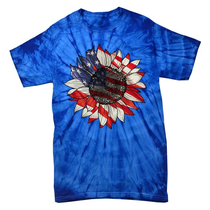 American Flag Sunflower 4th Of July Tie-Dye T-Shirt