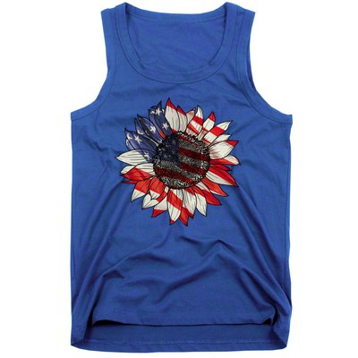 American Flag Sunflower 4th Of July Tank Top