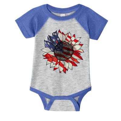 American Flag Sunflower 4th Of July Infant Baby Jersey Bodysuit