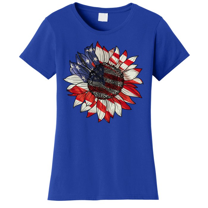 American Flag Sunflower 4th Of July Women's T-Shirt