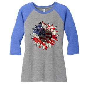 American Flag Sunflower 4th Of July Women's Tri-Blend 3/4-Sleeve Raglan Shirt