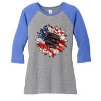 American Flag Sunflower 4th Of July Women's Tri-Blend 3/4-Sleeve Raglan Shirt