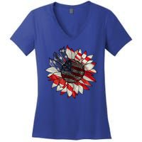 American Flag Sunflower 4th Of July Women's V-Neck T-Shirt