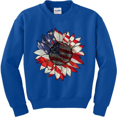 American Flag Sunflower 4th Of July Kids Sweatshirt