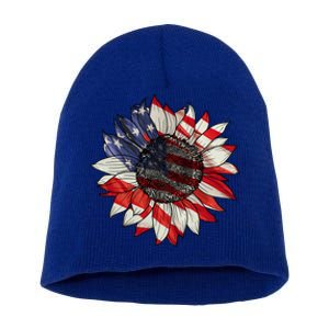 American Flag Sunflower 4th Of July Short Acrylic Beanie