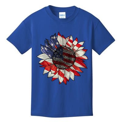 American Flag Sunflower 4th Of July Kids T-Shirt