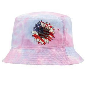 American Flag Sunflower 4th Of July Tie-Dyed Bucket Hat