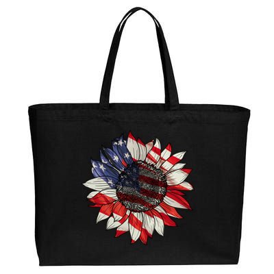 American Flag Sunflower 4th Of July Cotton Canvas Jumbo Tote