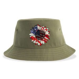 American Flag Sunflower 4th Of July Sustainable Bucket Hat