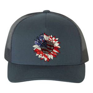 American Flag Sunflower 4th Of July Yupoong Adult 5-Panel Trucker Hat