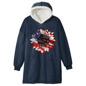 American Flag Sunflower 4th Of July Hooded Wearable Blanket