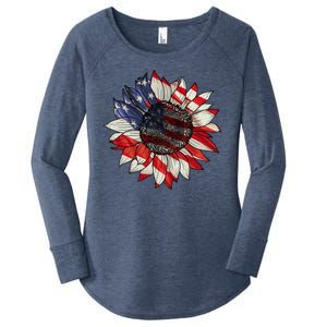 American Flag Sunflower 4th Of July Women's Perfect Tri Tunic Long Sleeve Shirt