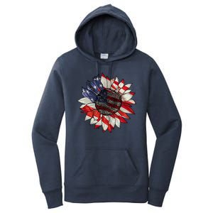 American Flag Sunflower 4th Of July Women's Pullover Hoodie