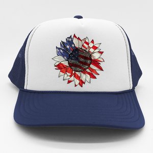 American Flag Sunflower 4th Of July Trucker Hat